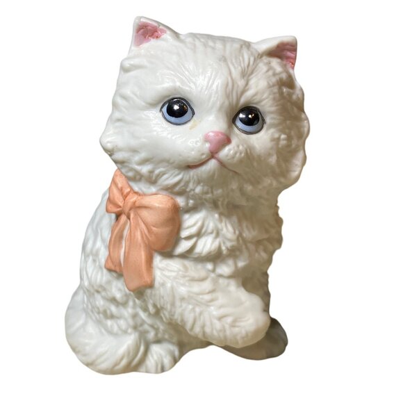 HOMCO White Persian Kittens Cats Figurines Pink Blue Bows Taiwan 1428 set of 2 - Picture 2 of 13
